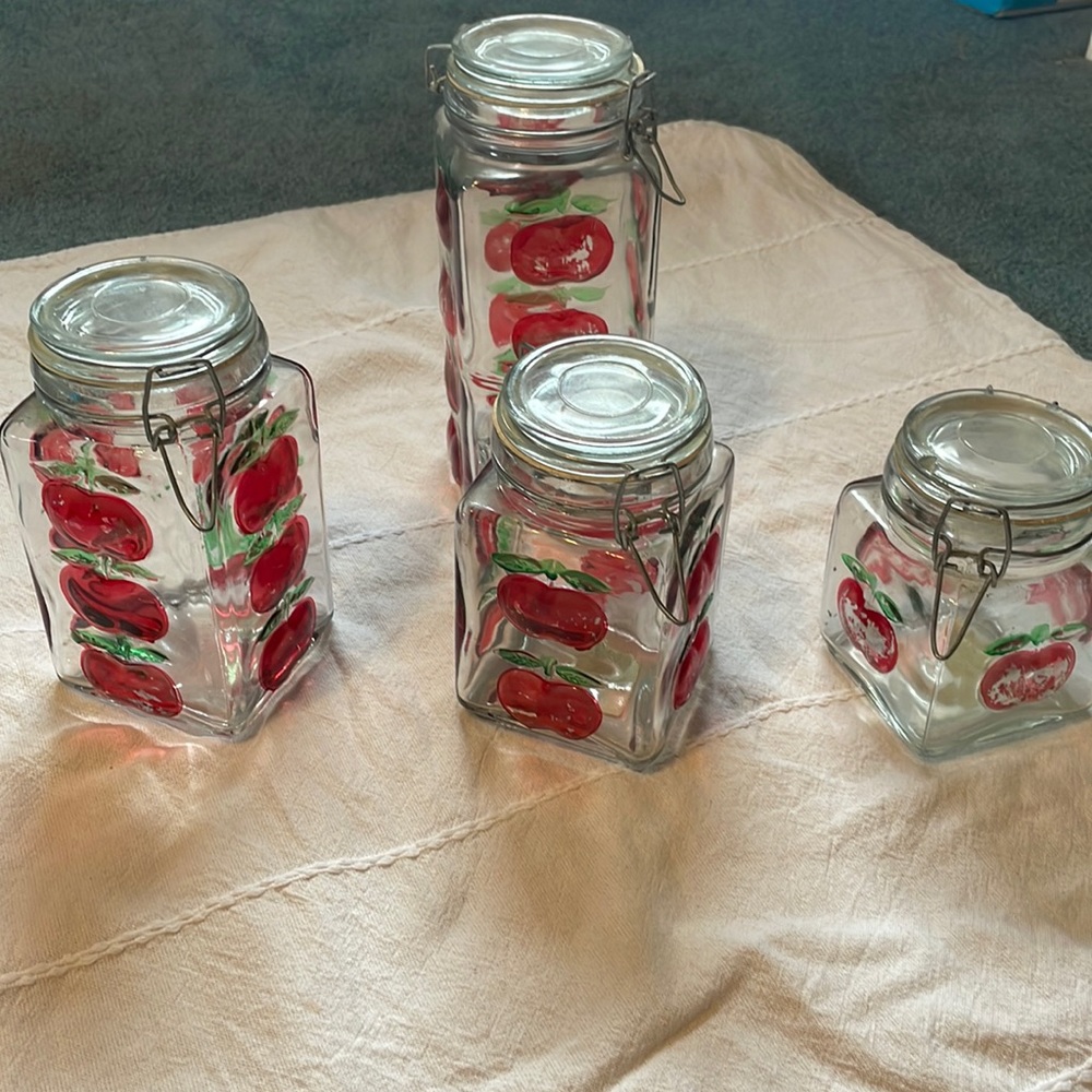 Vintage apple glass canister set. Hard to find complete set.